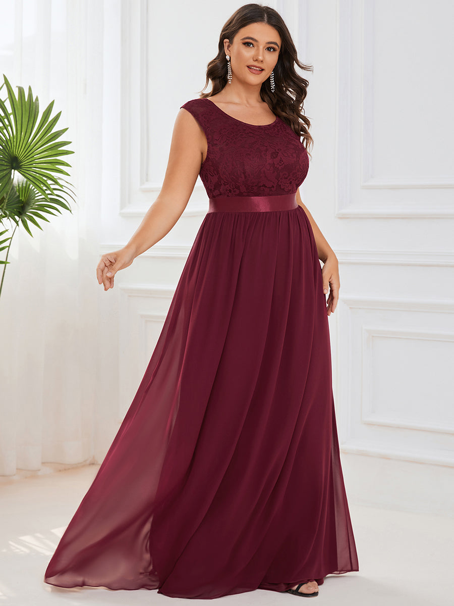 Color=Burgundy | Wholesale Plus Size Fahion Bridesmaid Dresses With Lace-Burgundy 3