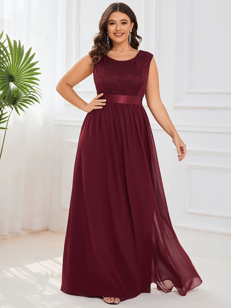 Color=Burgundy | Wholesale Plus Size Fahion Bridesmaid Dresses With Lace-Burgundy 4