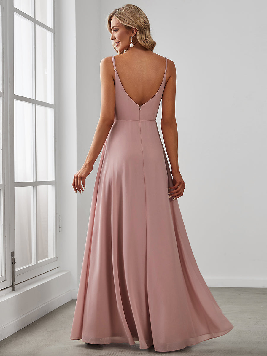 Color=Dusty Rose | Elegant Spaghetti Straps Wholesale Chiffon Bridesmaid Dresses-Dusty Rose 2