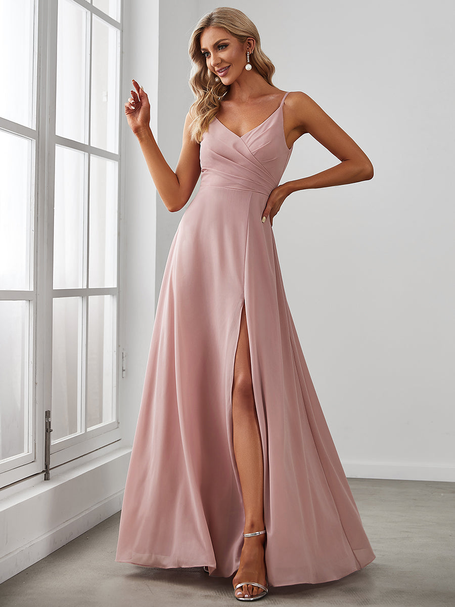 Color=Dusty Rose | Elegant Spaghetti Straps Wholesale Chiffon Bridesmaid Dresses-Dusty Rose 3