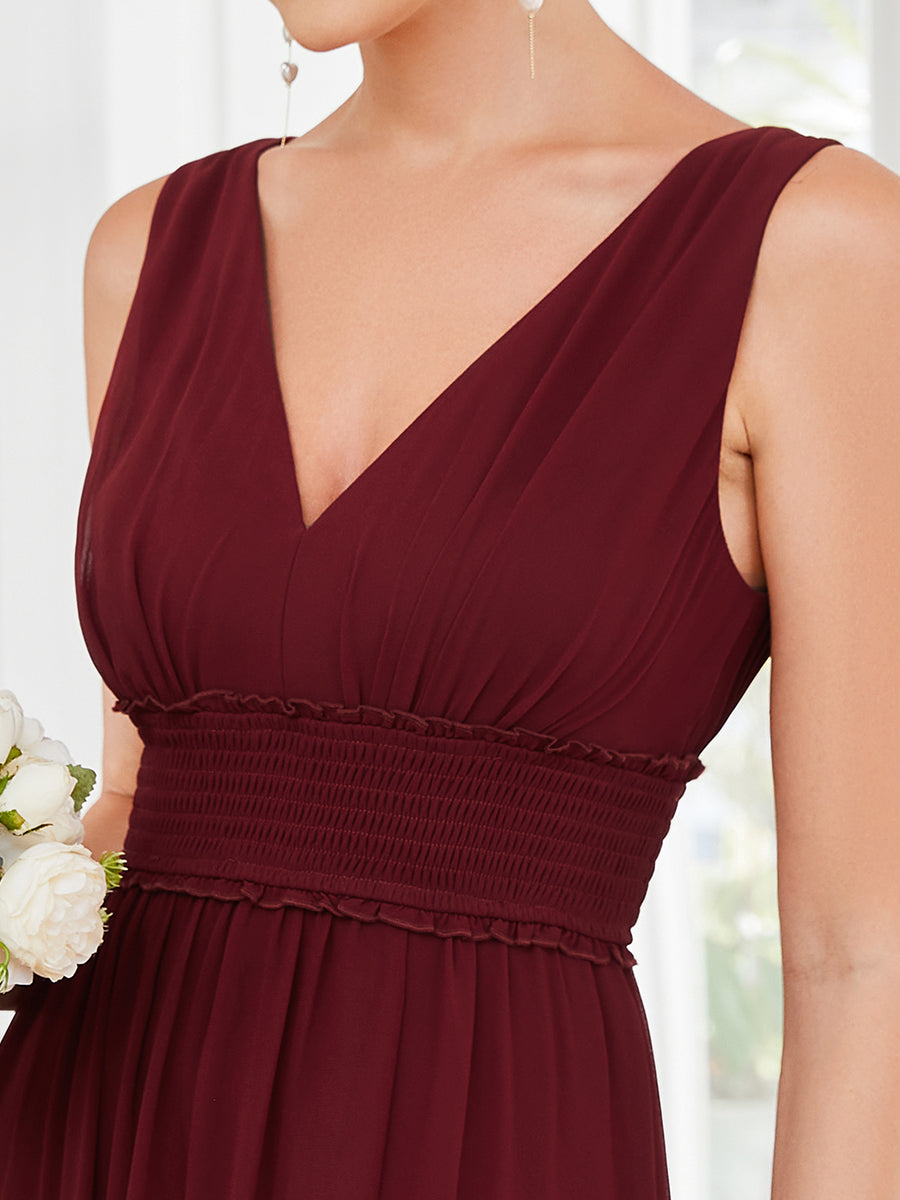 Color=Burgundy | Sleeveless Deep V Neck Thigh High Split Wholesale Bridesmaid Dresses-Burgundy 5