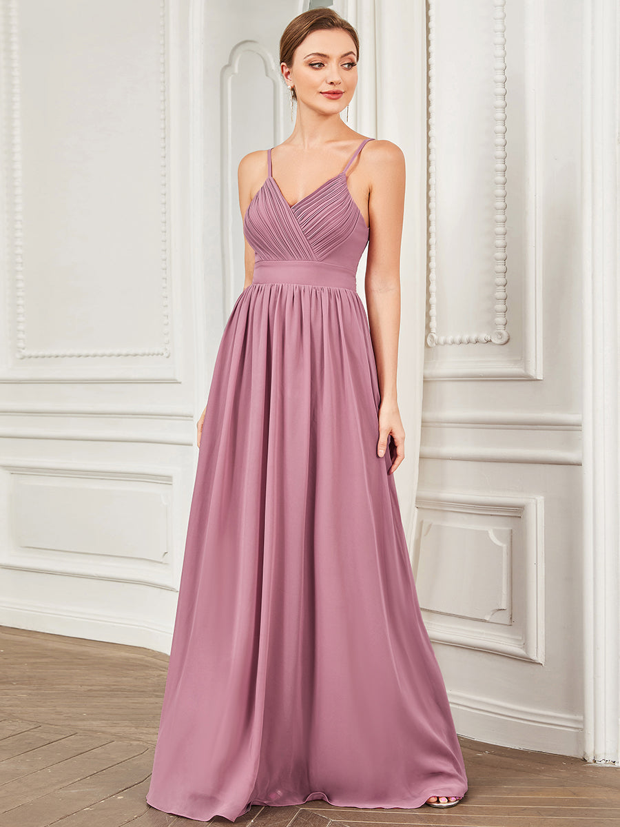 Color=Orchid | Deep V Neck A Line Hollow Out Design Wholesale Bridesmaid Dresses-Orchid 1