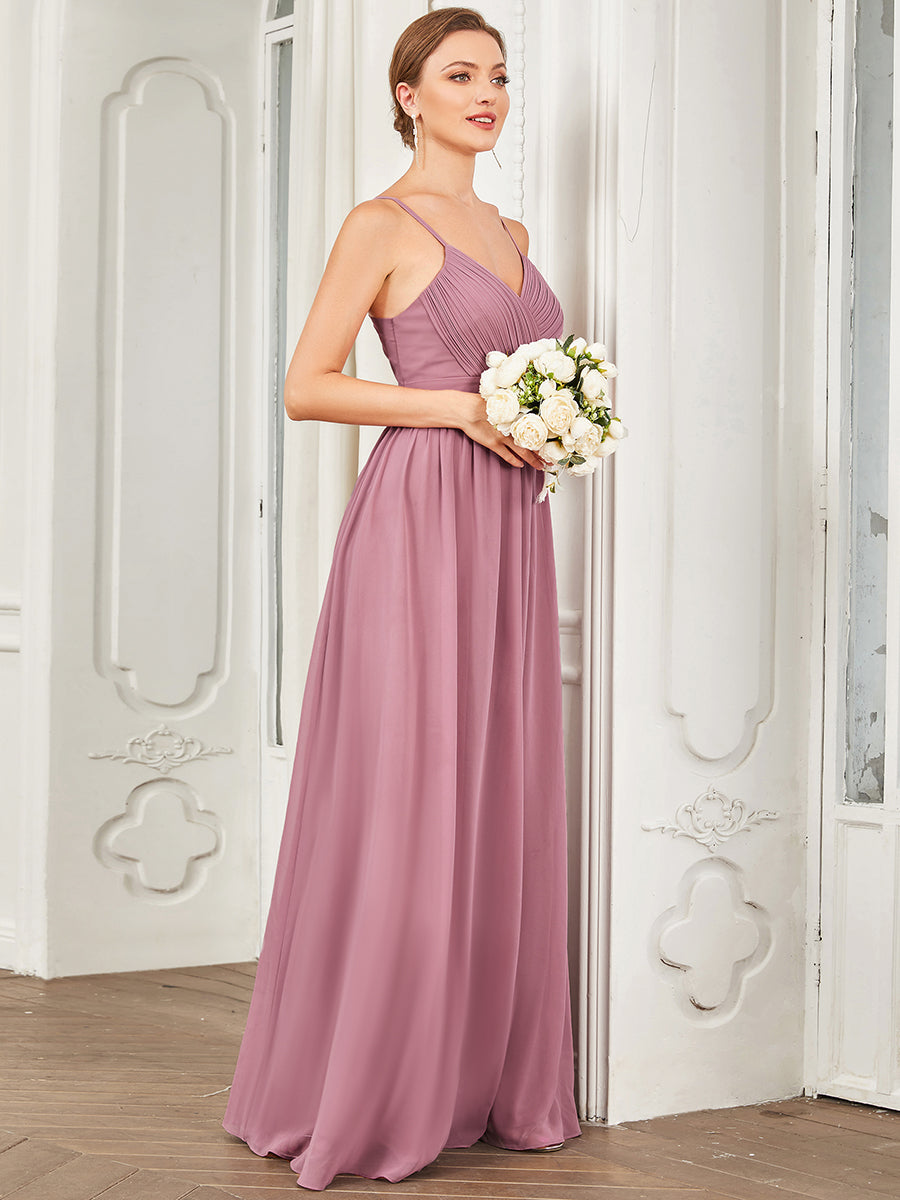 Color=Orchid | Deep V Neck A Line Hollow Out Design Wholesale Bridesmaid Dresses-Orchid 4