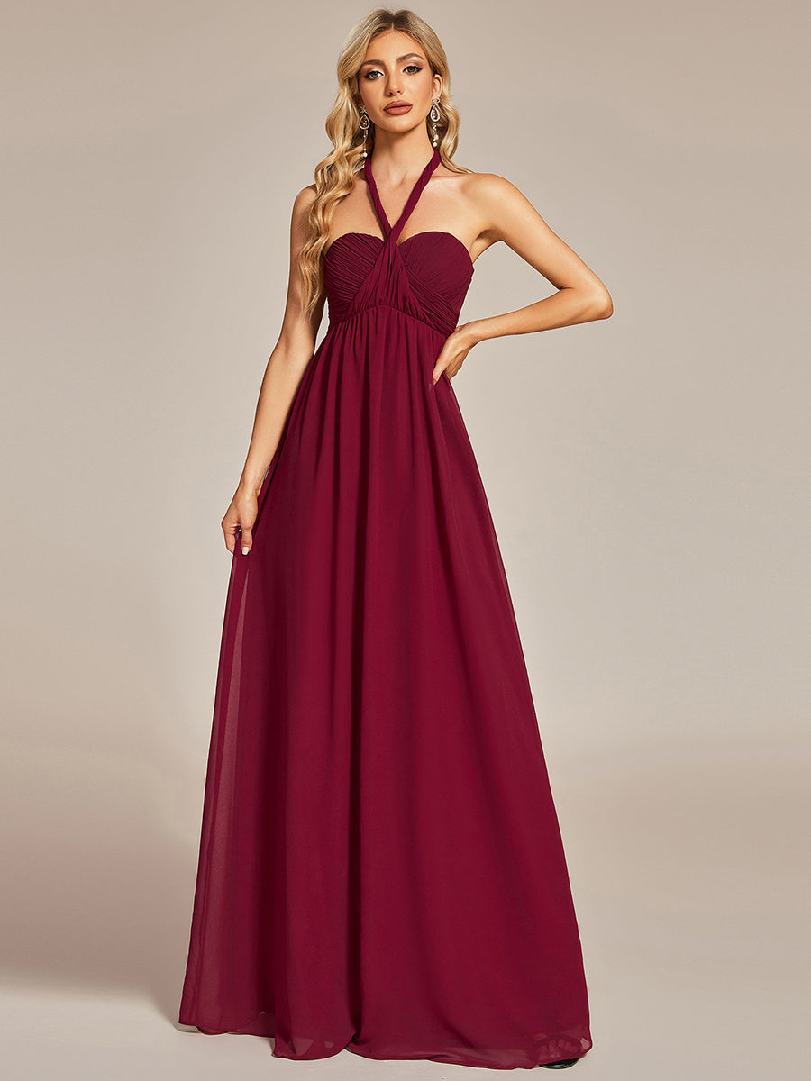 Color=Burgundy | A-Line Chiffon Floor Length Wholesale Bridesmaid Dresses-Burgundy 3