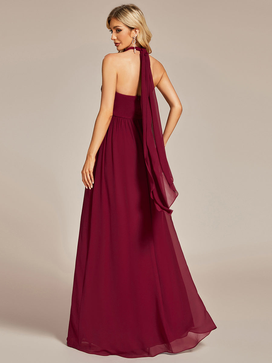 Color=Burgundy | A-Line Chiffon Floor Length Wholesale Bridesmaid Dresses-Burgundy 2