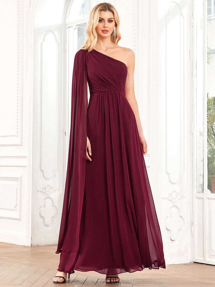 Color=Burgundy | Sleeveless One Shoulder A line Wholesale Bridesmaid Dresses-Burgundy 1