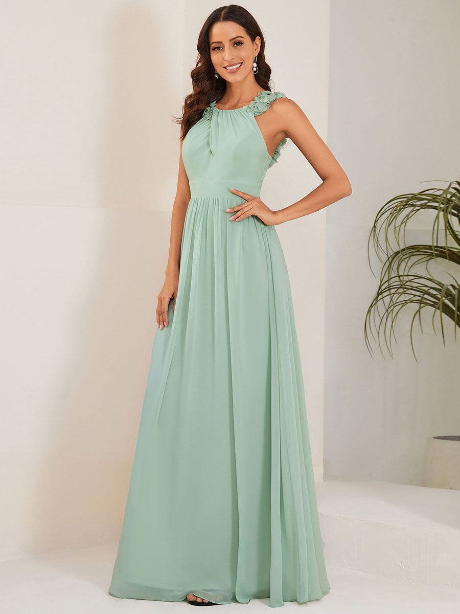 Color=Mint Green | Cold Shoulder Appliques Wholesale Chiffon Bridesmaid Dress-Mint Green 4