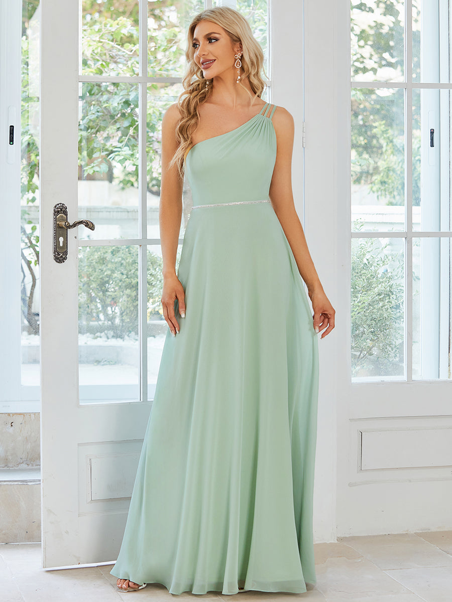 Color=Mint Green | One Shoulder Beaded Chiffon Wholesale Bridesmaid Dresses-Mint Green 3