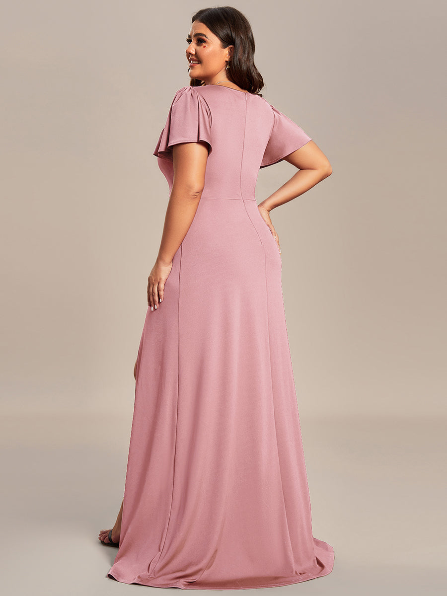 Color=Dusty Rose | Plus Side Split Lotus Leaf Wholesale Bridesmaid Dresses-Dusty Rose 7