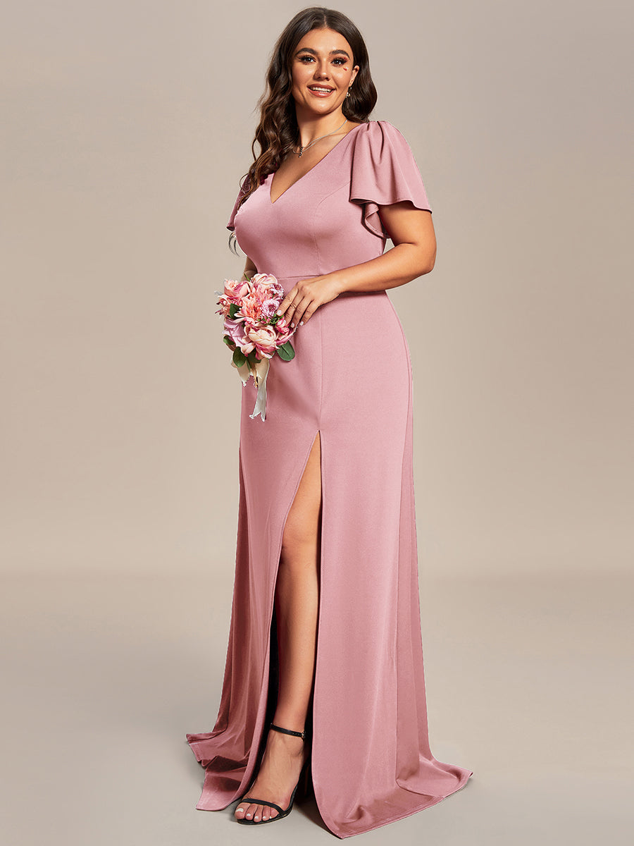 Color=Dusty Rose | Plus Side Split Lotus Leaf Wholesale Bridesmaid Dresses-Dusty Rose 9