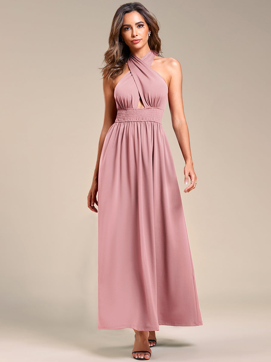 Color=Dusty Rose | Backless Halter Neck Wholesale Bridesmaid Dresses-Dusty Rose 4