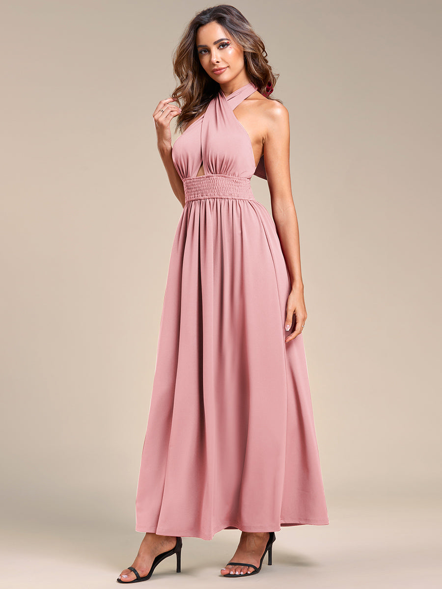 Color=Dusty Rose | Backless Halter Neck Wholesale Bridesmaid Dresses-Dusty Rose 2