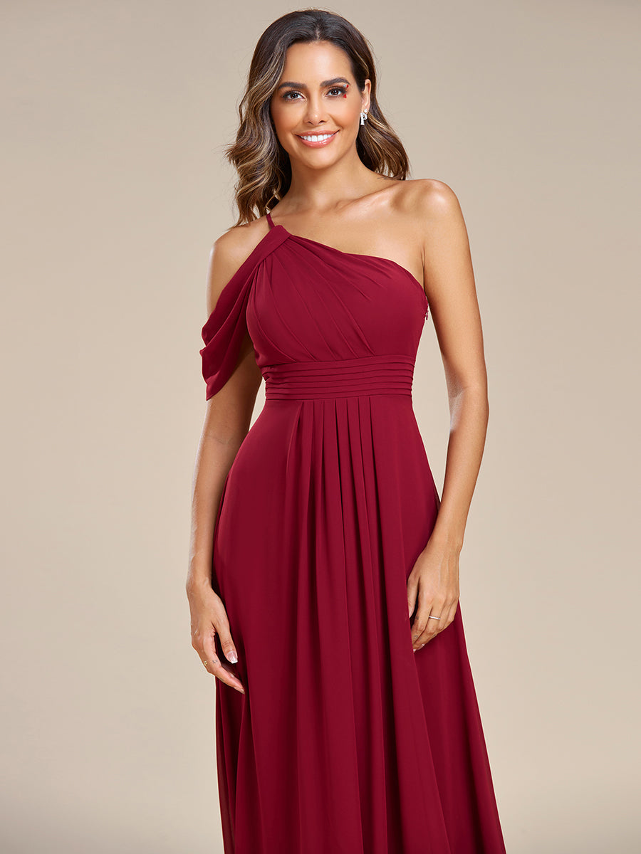 Color=Burgundy | One Shoulder Pleated Chiffon Wholesale Bridesmaid Dresses-Burgundy 5
