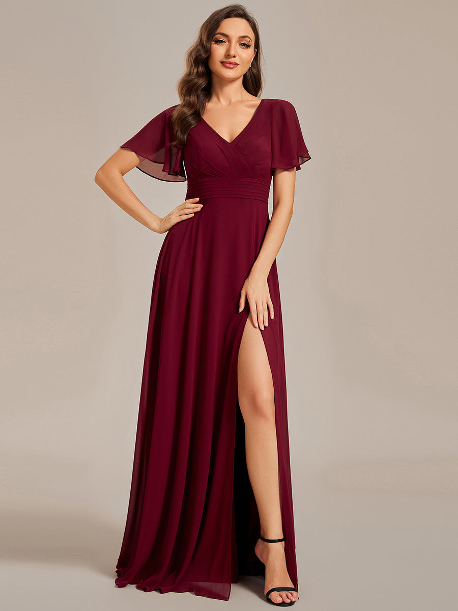 Hollow Embroidery Back Side Split Maxi Wholesale Bridesmaid Dresses#Color_Burgundy