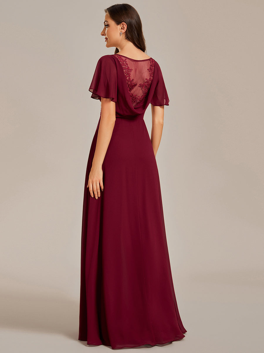 Hollow Embroidery Back Side Split Maxi Wholesale Bridesmaid Dresses#Color_Burgundy
