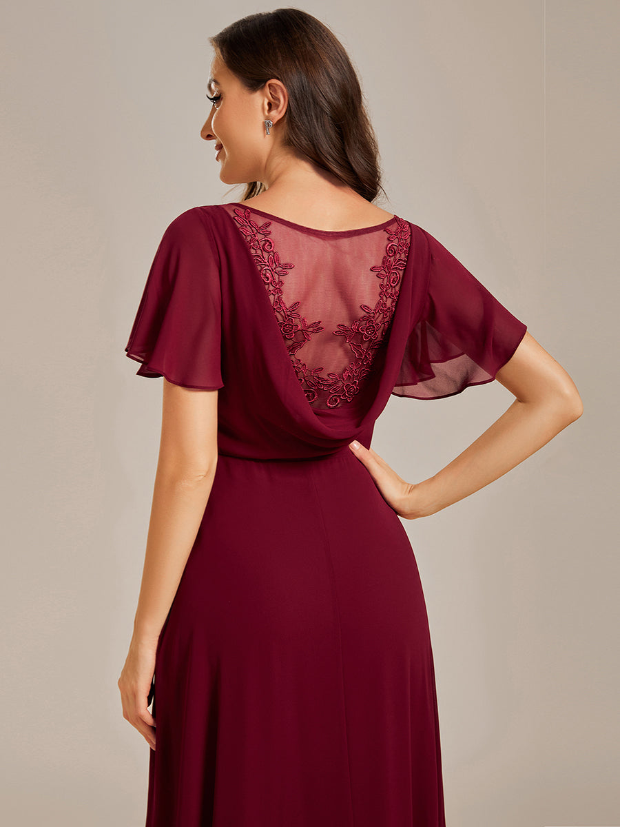 Hollow Embroidery Back Side Split Maxi Wholesale Bridesmaid Dresses#Color_Burgundy
