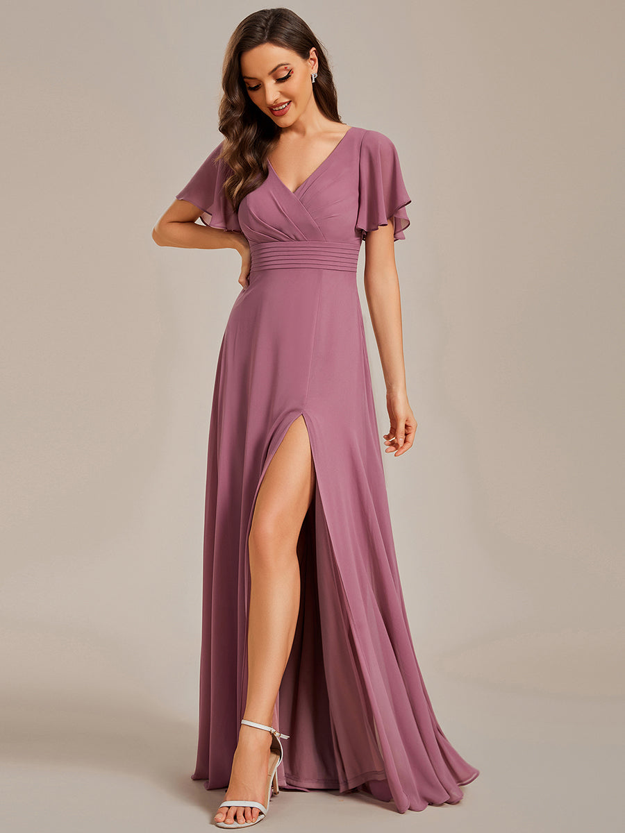 Hollow Embroidery Back Side Split Maxi Wholesale Bridesmaid Dresses#Color_Orchid