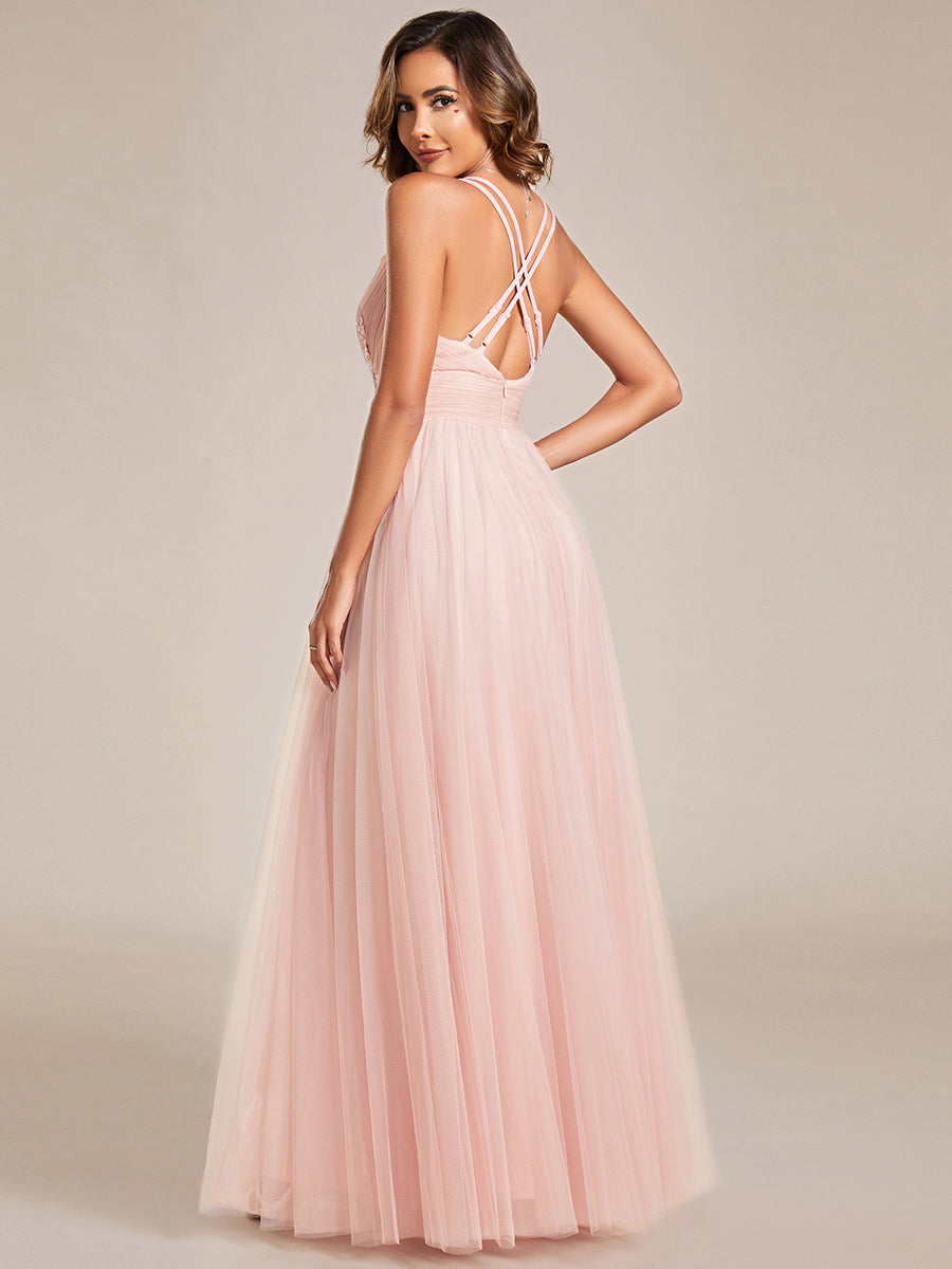 Backless V Neck Appliques Mesh Wholesale Bridesmaid Dresses#Color_Pink