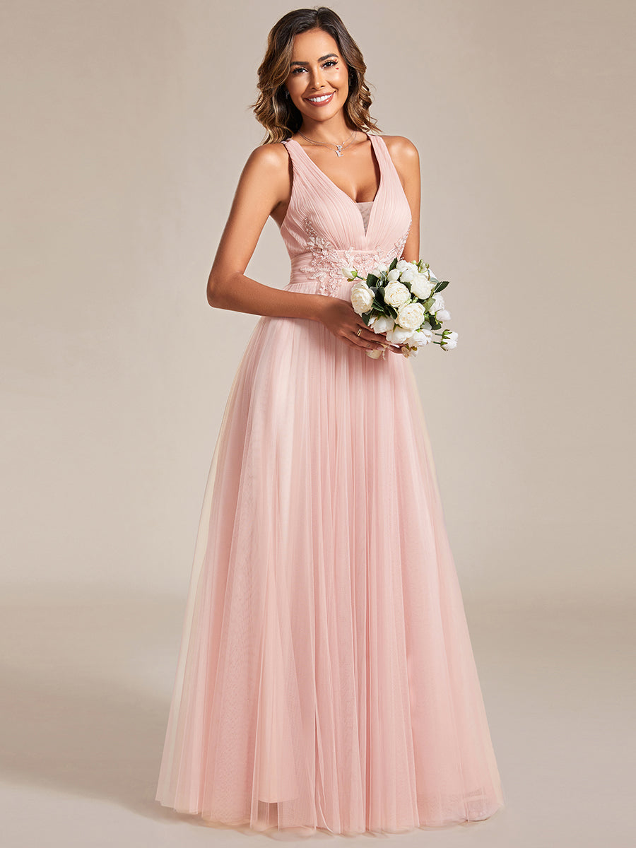 Backless V Neck Appliques Mesh Wholesale Bridesmaid Dresses#Color_Pink