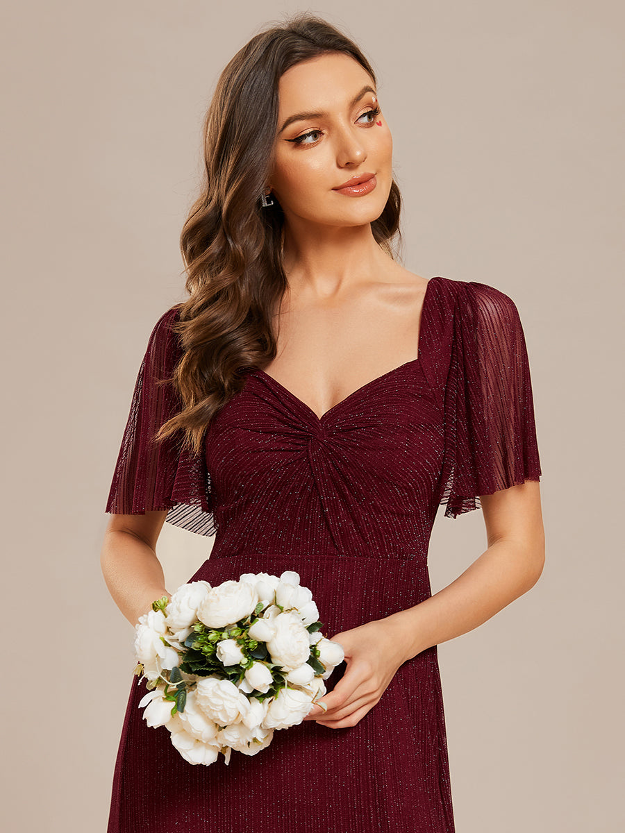 Color=Burgundy | Shiny Maxi Long V-Neck Wholesale Evening Dresses With Short Sleeve-Burgundy 5