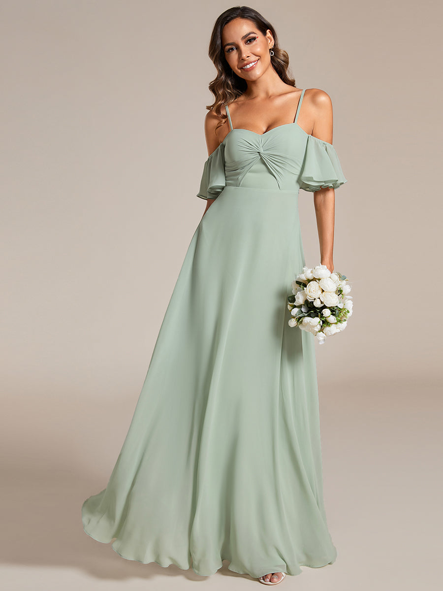 Color=Mint Green | Maxi Long Cold Shoulder Wholesale Bridesmaid Dresses With Short Sleeves-Mint Green 3