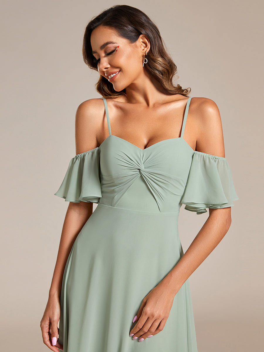 Color=Mint Green | Maxi Long Cold Shoulder Wholesale Bridesmaid Dresses With Short Sleeves-Mint Green 5