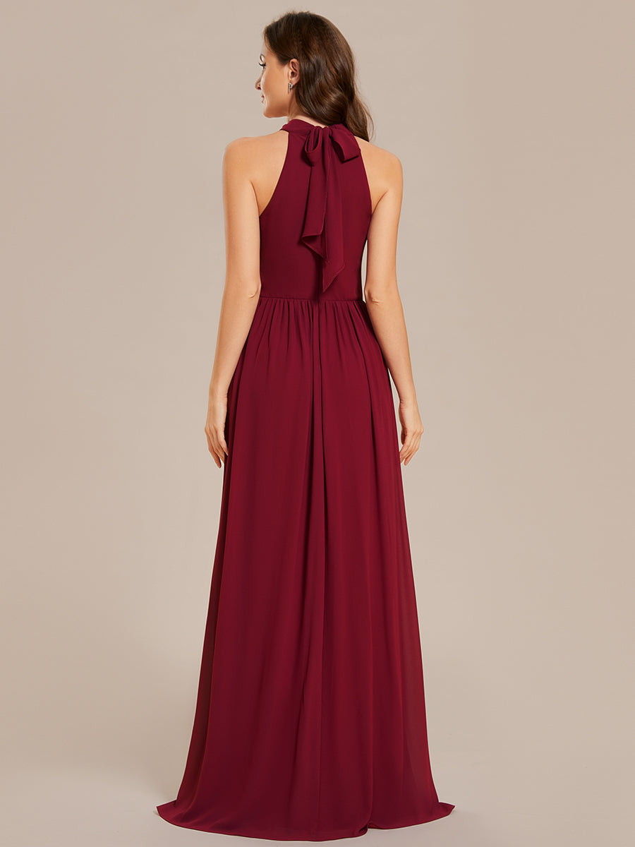 Color=Burgundy | Wholesale Chiffon Halter Neckline Sleeveless Evening Dresses-Burgundy 5
