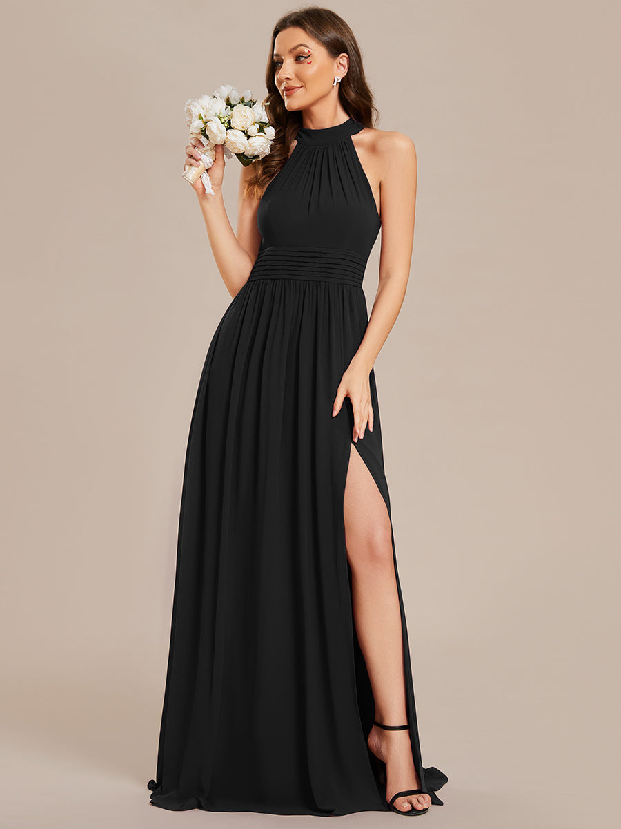Color=Black | Wholesale Chiffon Halter Neckline Sleeveless Evening Dresses-Black 11