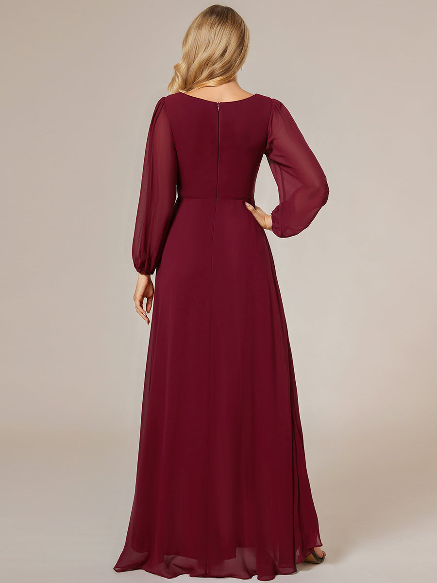 Color=Burgundy | Maxi Long Chiffon Wholesale Evening Dresses With Long Sleeves-Burgundy 1