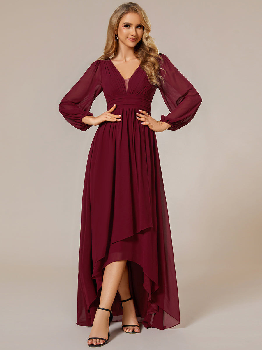 Color=Burgundy | Maxi Long Chiffon Wholesale Evening Dresses With Long Sleeves-Burgundy 1