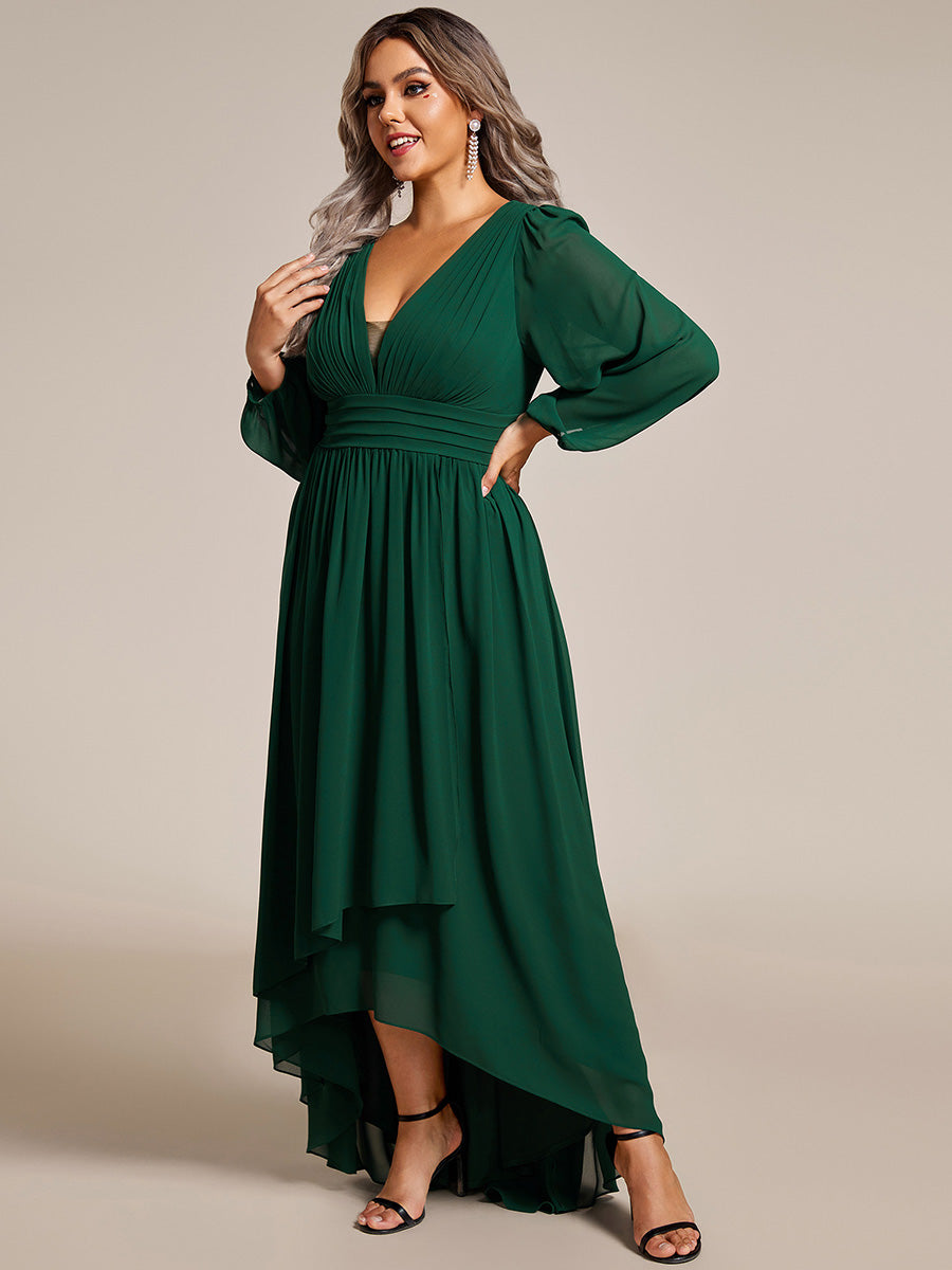 Color=Dark Green | Plus Maxi Long Chiffon Wholesale Evening Dresses With Long Sleeves-Dark Green 2