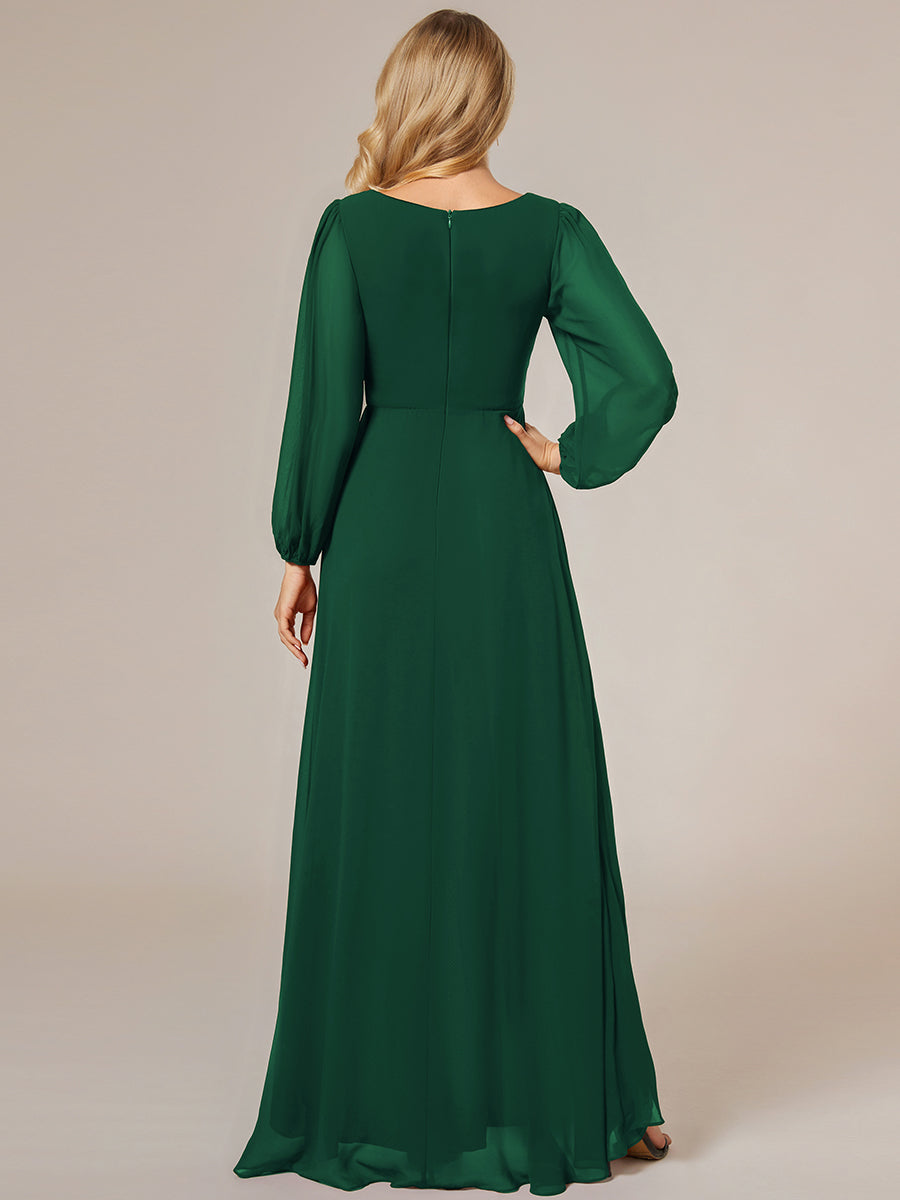 Color=Dark Green | Maxi Long Chiffon Wholesale Evening Dresses With Long Sleeves-Dark Green 5
