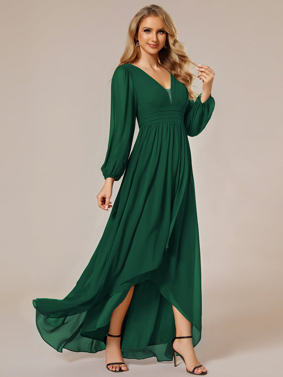 Color=Dark Green | Maxi Long Chiffon Wholesale Evening Dresses With Long Sleeves-Dark Green 4