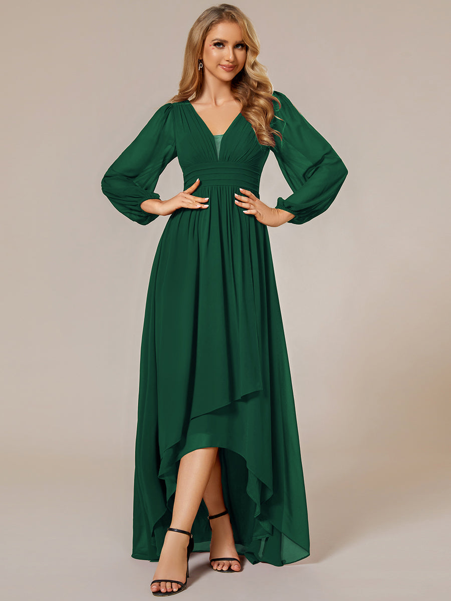 Color=Dark Green | Maxi Long Chiffon Wholesale Evening Dresses With Long Sleeves-Dark Green 2