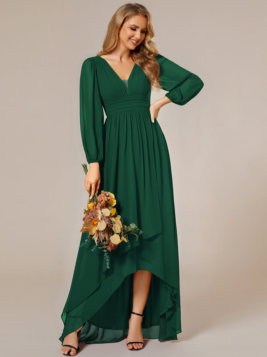 Color=Dark Green | Maxi Long Chiffon Wholesale Evening Dresses With Long Sleeves-Dark Green 5