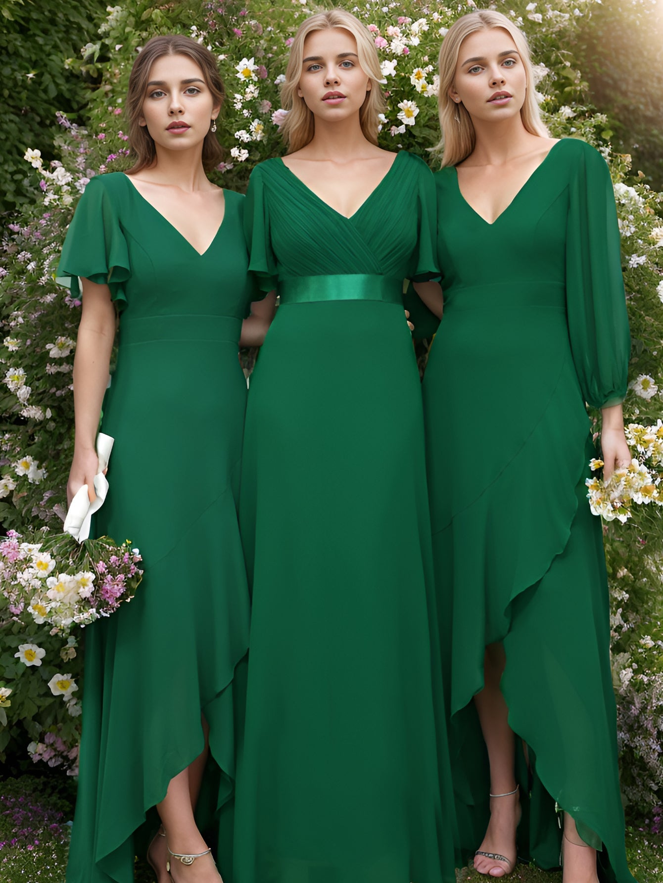 Color=Dark Green | Maxi Long Chiffon Wholesale Evening Dresses With Long Sleeves-Dark Green 1