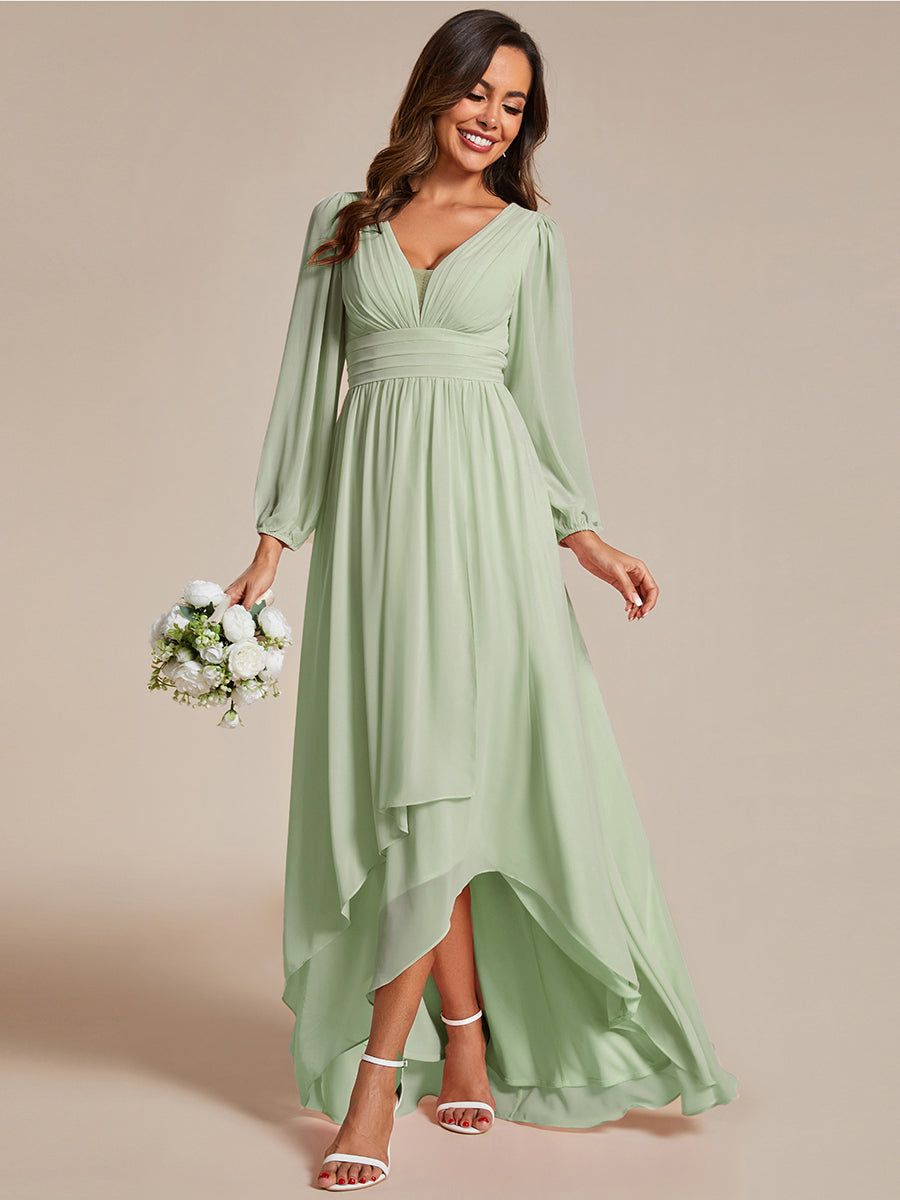Color=Mint Green | Maxi Long Chiffon Wholesale Evening Dresses With Long Sleeves-Mint Green 4