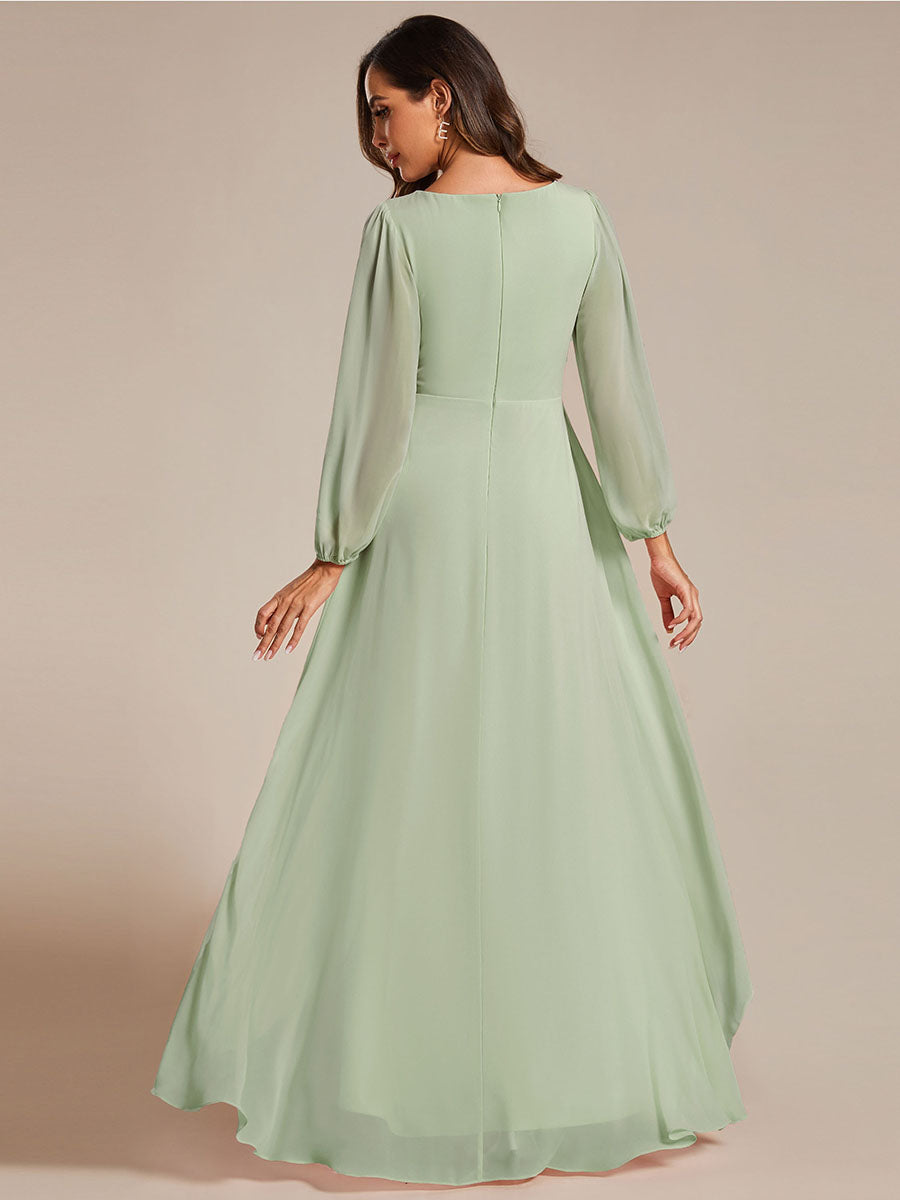 Color=Mint Green | Maxi Long Chiffon Wholesale Evening Dresses With Long Sleeves-Mint Green 3