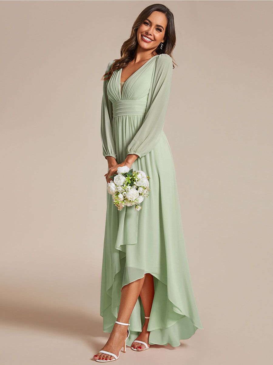 Color=Mint Green | Maxi Long Chiffon Wholesale Evening Dresses With Long Sleeves-Mint Green 5