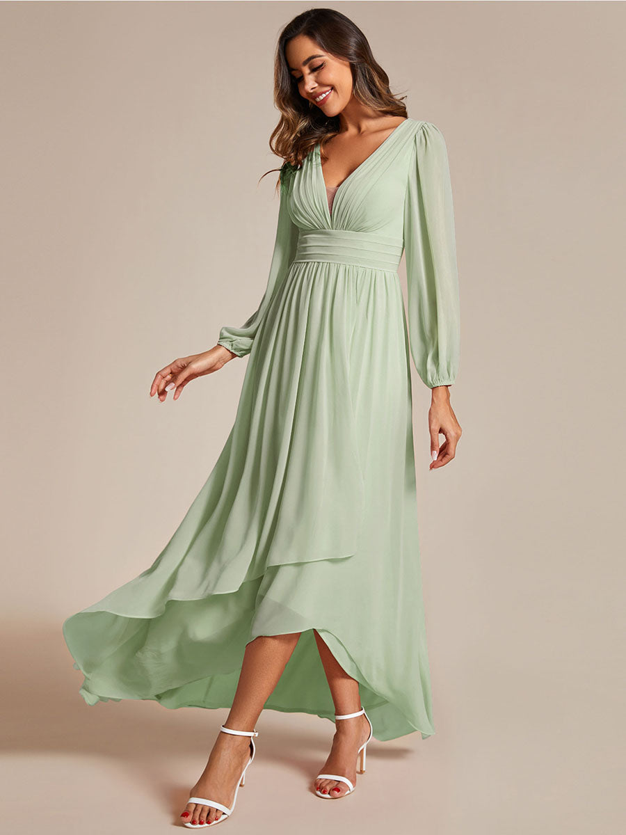 Color=Mint Green | Maxi Long Chiffon Wholesale Evening Dresses With Long Sleeves-Mint Green 1