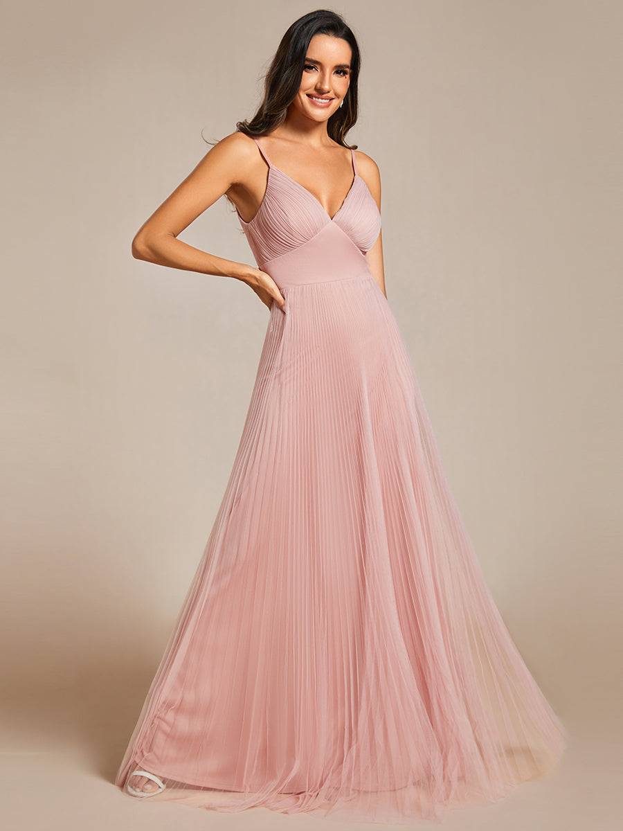 Color=Pink | Mesh Contrast Wholesale Bridesmaids Dresses With Spaghetti Straps-Pink 3