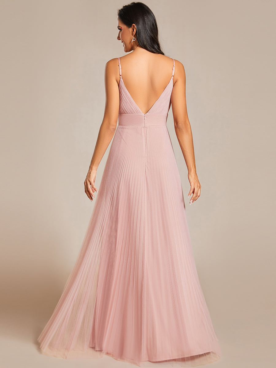 Color=Pink | Mesh Contrast Wholesale Bridesmaids Dresses With Spaghetti Straps-Pink 2