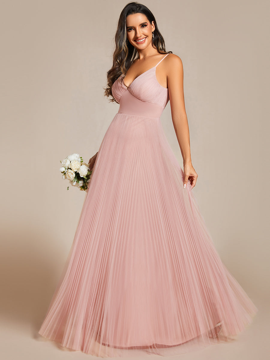 Color=Pink | Mesh Contrast Wholesale Bridesmaids Dresses With Spaghetti Straps-Pink 1
