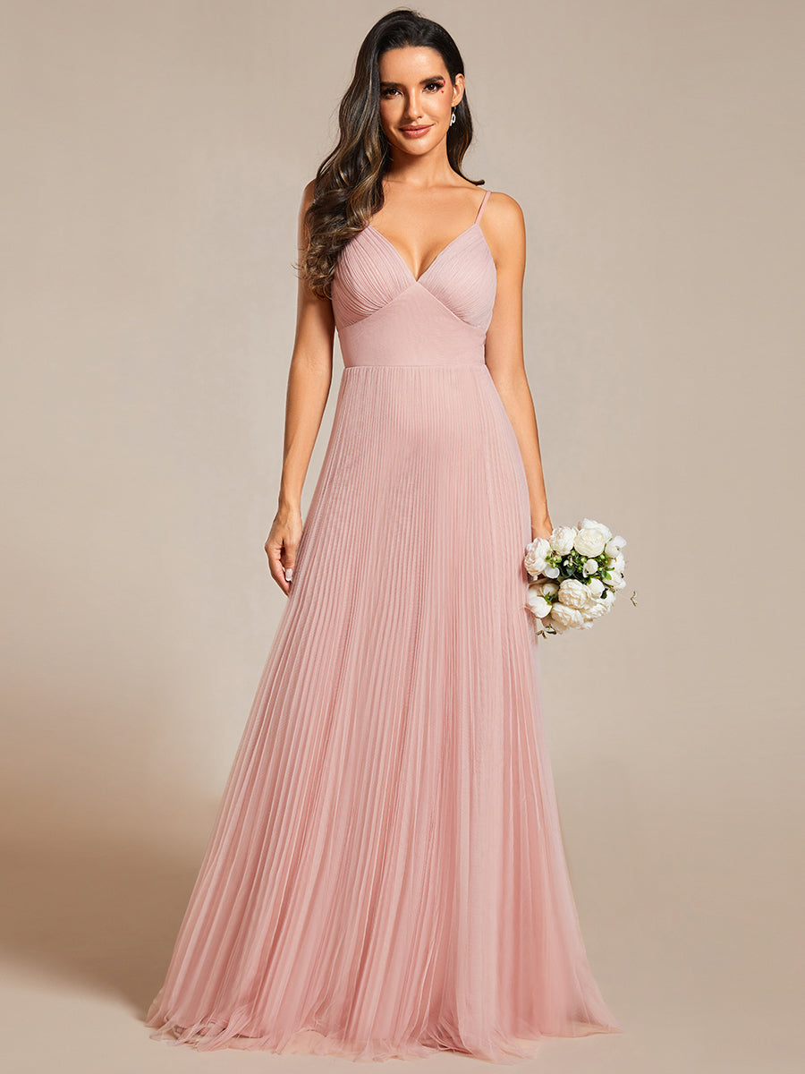 Color=Pink | Mesh Contrast Wholesale Bridesmaids Dresses With Spaghetti Straps-Pink 5
