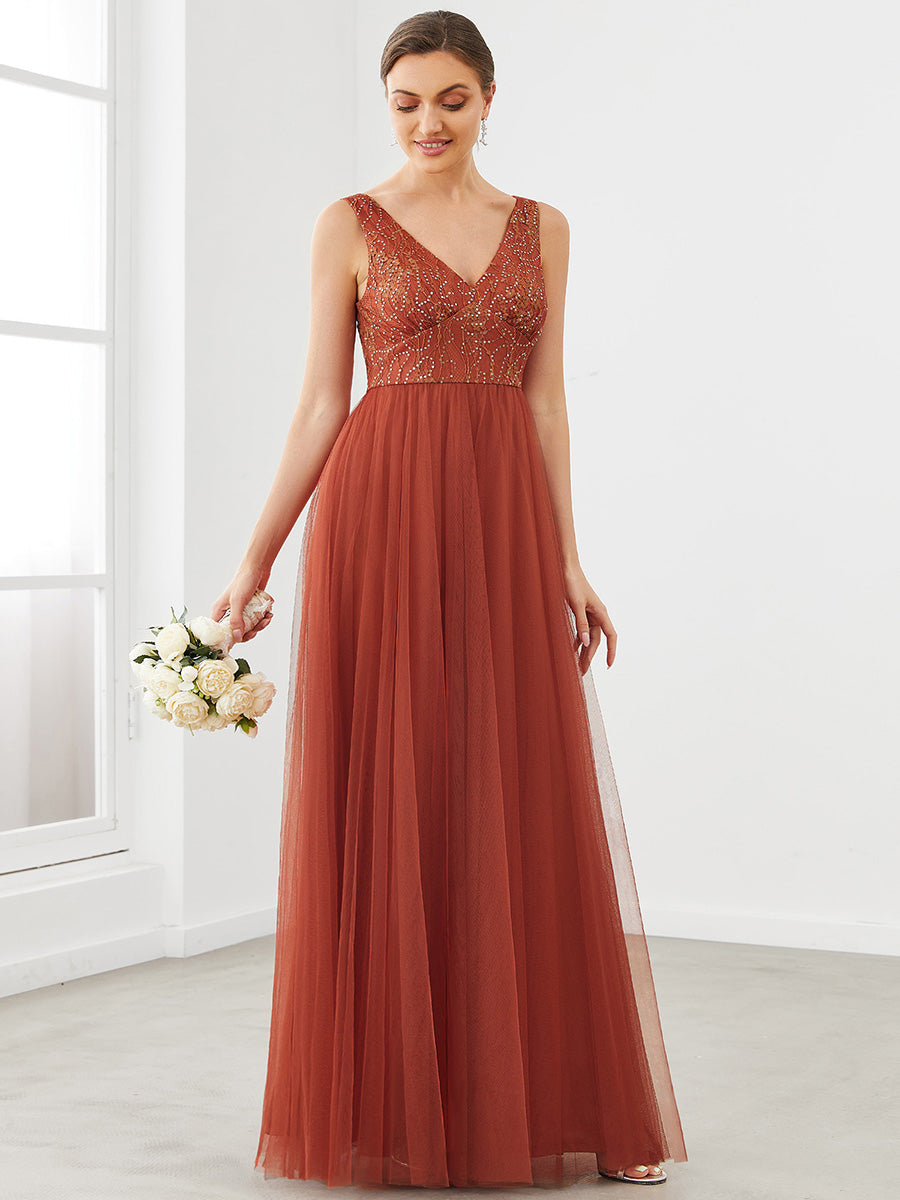 Color=brick-red | Backless Deep V Neck Sleeveless A Line Wholesale Bridesmaid Dresses-brick-red 4