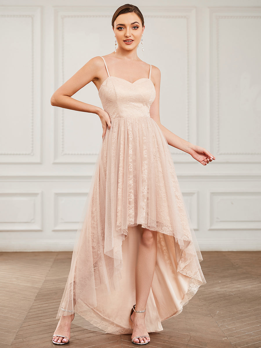 Color=Blush | Spaghetti Straps A Line Asymmetrical Hem Wholesale Bridesmaid Dresses-Blush 1