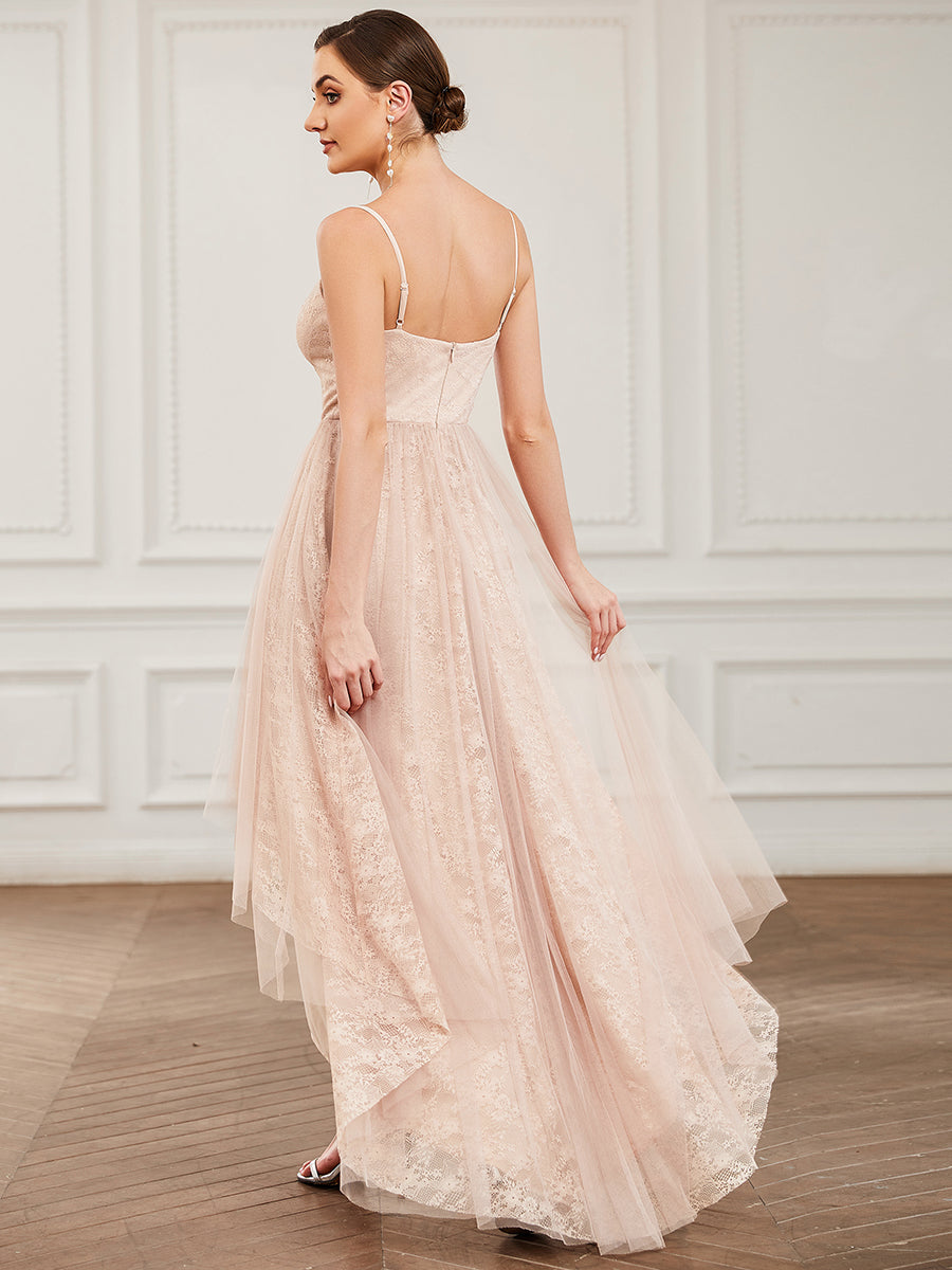 Color=Blush | Spaghetti Straps A Line Asymmetrical Hem Wholesale Bridesmaid Dresses-Blush 2