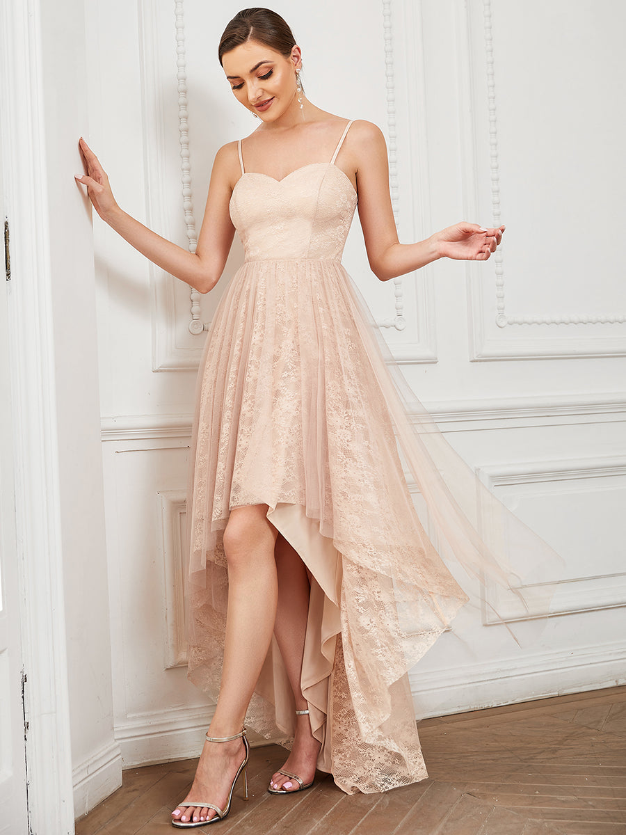 Color=Blush | Spaghetti Straps A Line Asymmetrical Hem Wholesale Bridesmaid Dresses-Blush 4