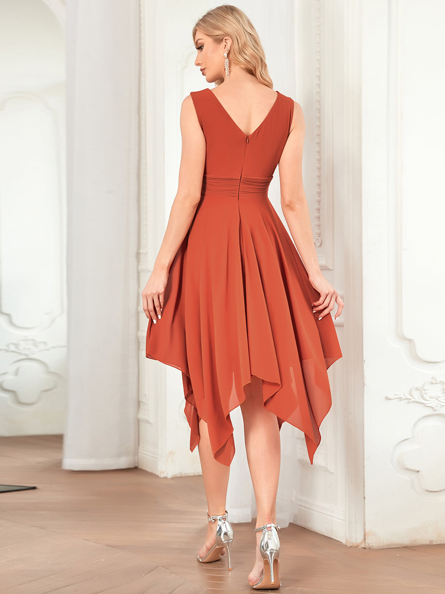 Color=Burnt orange | Pretty Wholesale Knee Length Chiffon Bridesmaid Dress With Irregular Hem-Burnt orange 2