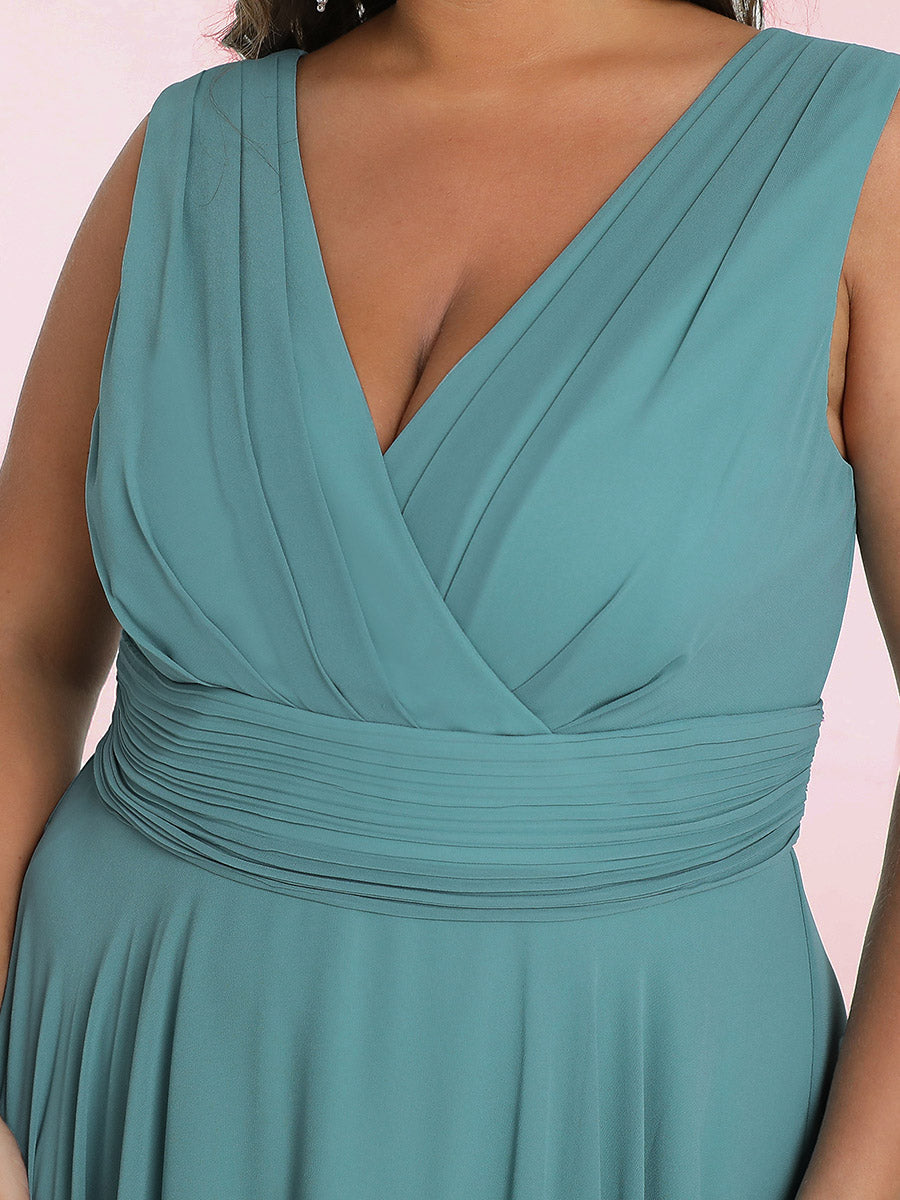 Color=Dusty Blue | Pretty Wholesale Knee Length Chiffon Bridesmaid Dress With Irregular Hem-Dusty Blue 5